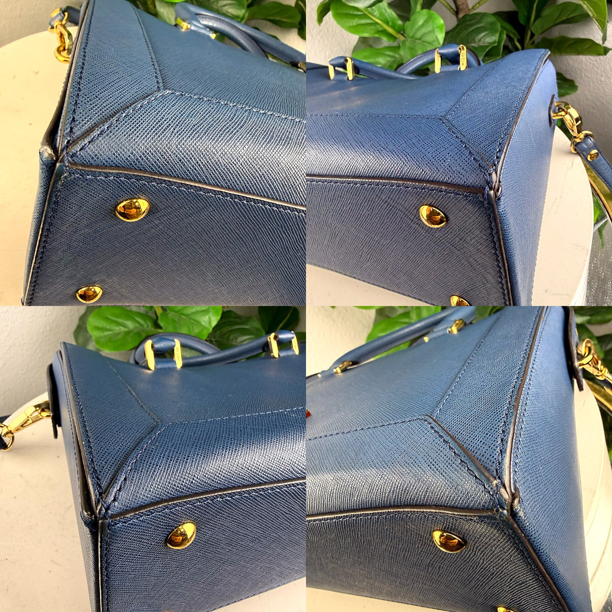 Authentic MCM Medium Essential Boston Satchel in Blue Saffiano Leather - 03_corners.jpg