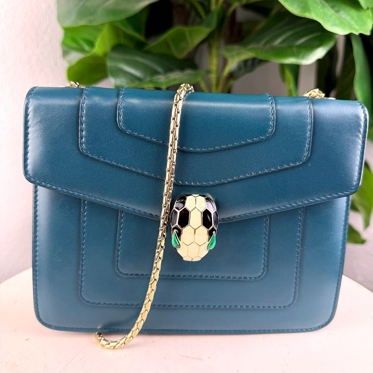 Authentic Bulgari Serpenti Forever Flap Bag Teal Leather Gold Chain - 01_photo.jpg
