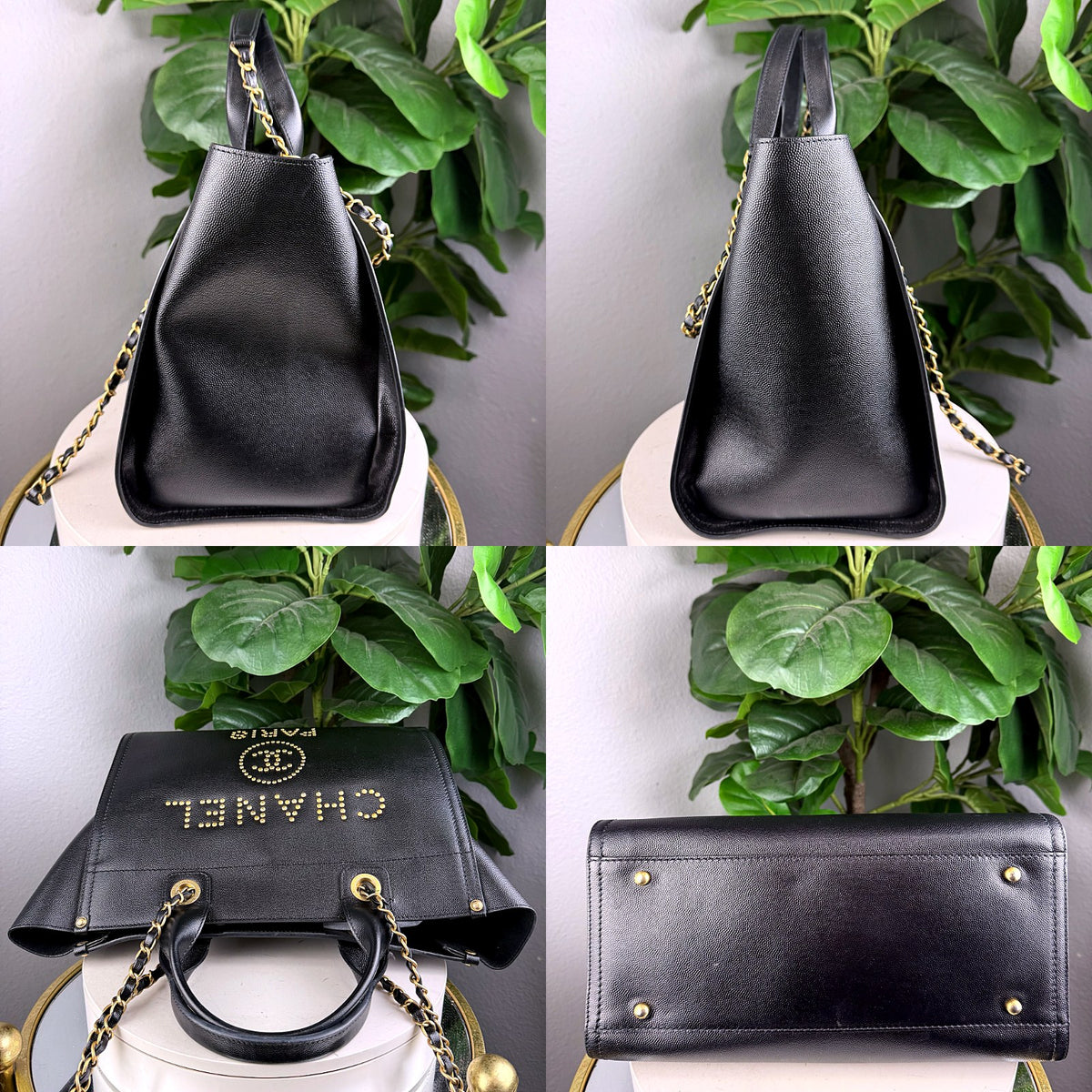 Authentic Chanel Deauville Tote Black Leather Gold Studded Logo - 05_extra.jpg