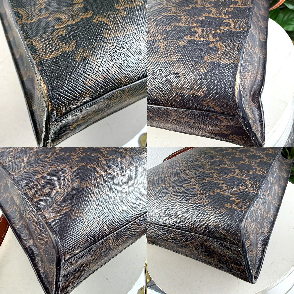 Authentic Celine Triomphe Canvas Small Vertical Cabas Tote in Tan - 03_corners.jpg