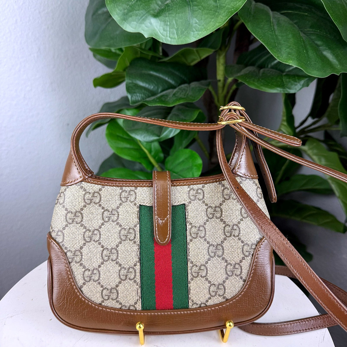 Authentic Gucci Jackie 1961 Small Shoulder Bag GG Canvas Brown Leather - 02_photo.jpg