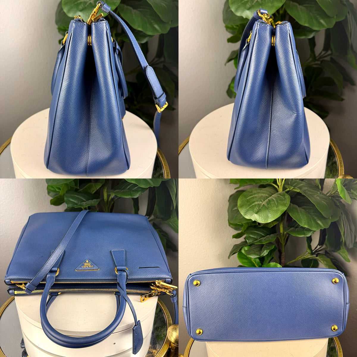 Authentic Prada Galleria Double Zip Tote in Blue Saffiano Lux Leather with Gold Hardware - 05_extra.jpg