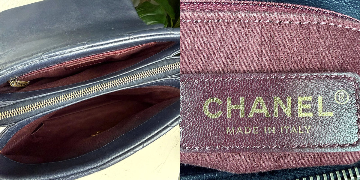 Authentic Chanel Classic Flap Bag Medium Quilted Lambskin Navy Blue Gold Hardware - 04_inside.jpg