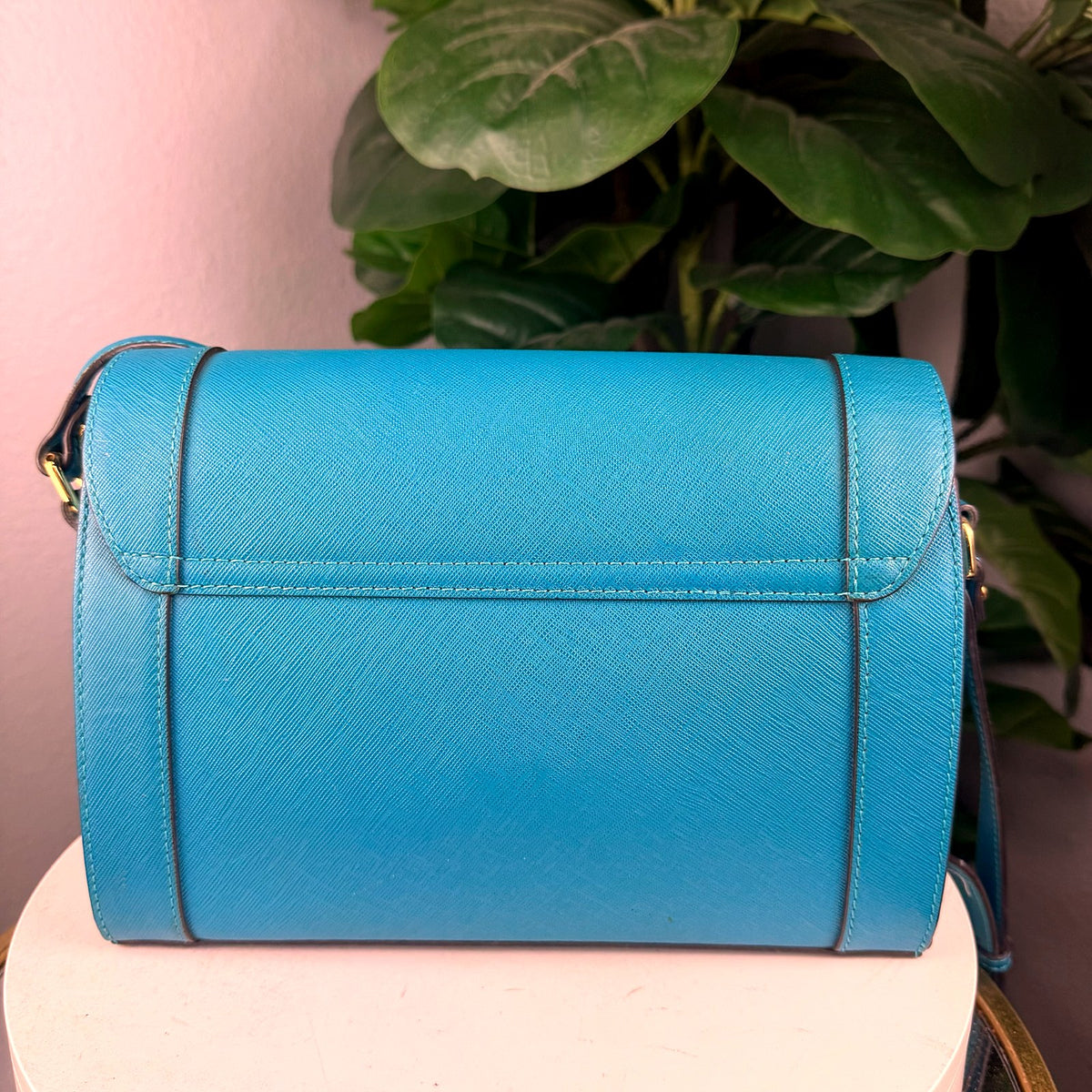 Authentic MCM Blue Saffiano Leather Crossbody Flap Bag - 02_photo.jpg