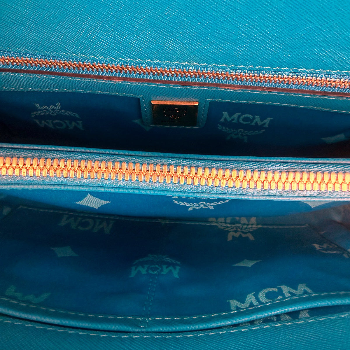 Authentic MCM Blue Saffiano Leather Crossbody Flap Bag - 04_inside.jpg