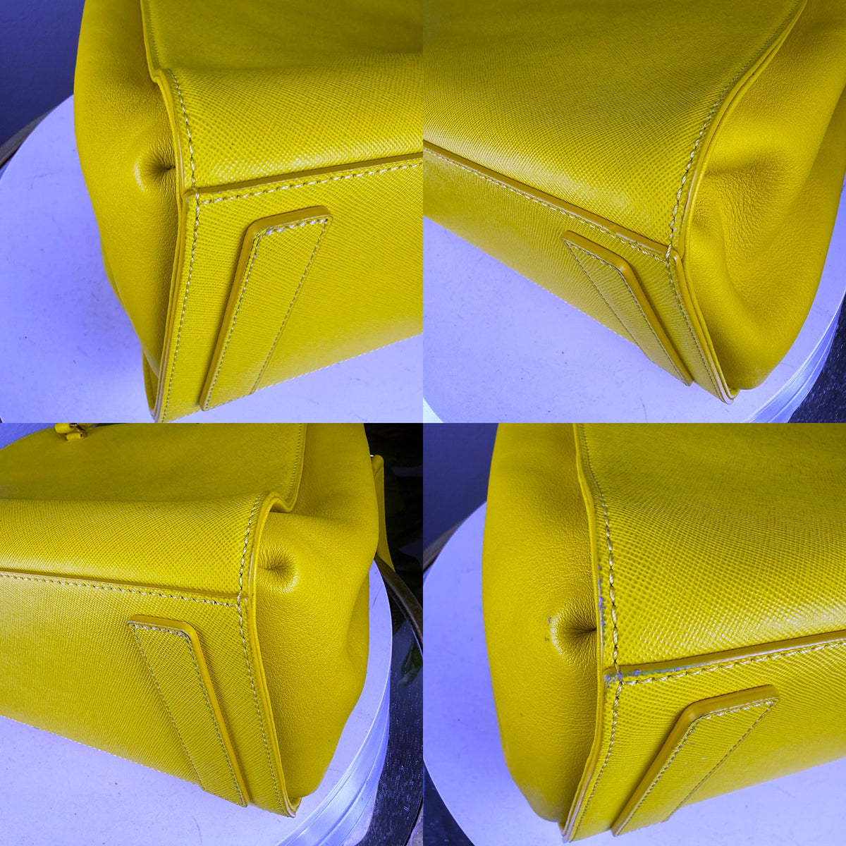 Authentic MCM Double Zip Tote in Yellow Saffiano Leather with Gold Hardware - 03_corners.jpg