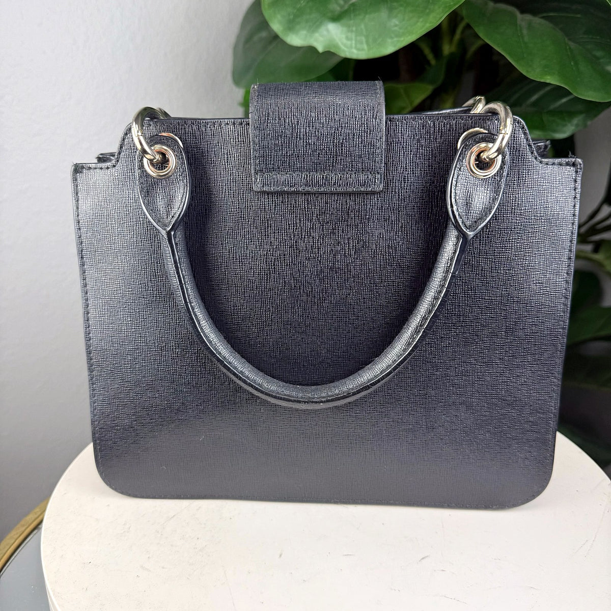Authentic Furla Bella Top Handle Bag in Black Saffiano Leather with Gold Hardware - 02_photo.jpg