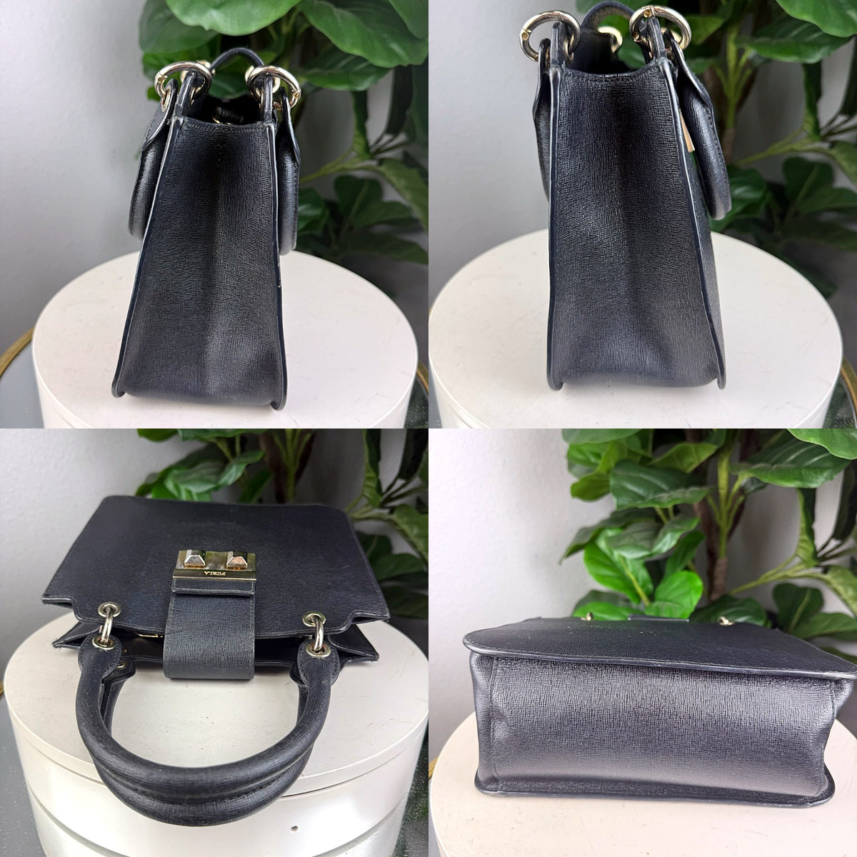 Authentic Furla Bella Top Handle Bag in Black Saffiano Leather with Gold Hardware - 05_extra.jpg