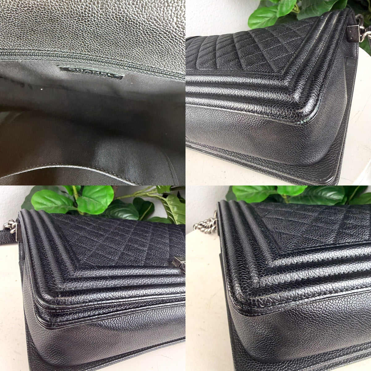 Authentic Chanel Boy Bag Medium Caviar Leather Black Ruthenium Hardware - 03_corners.jpg