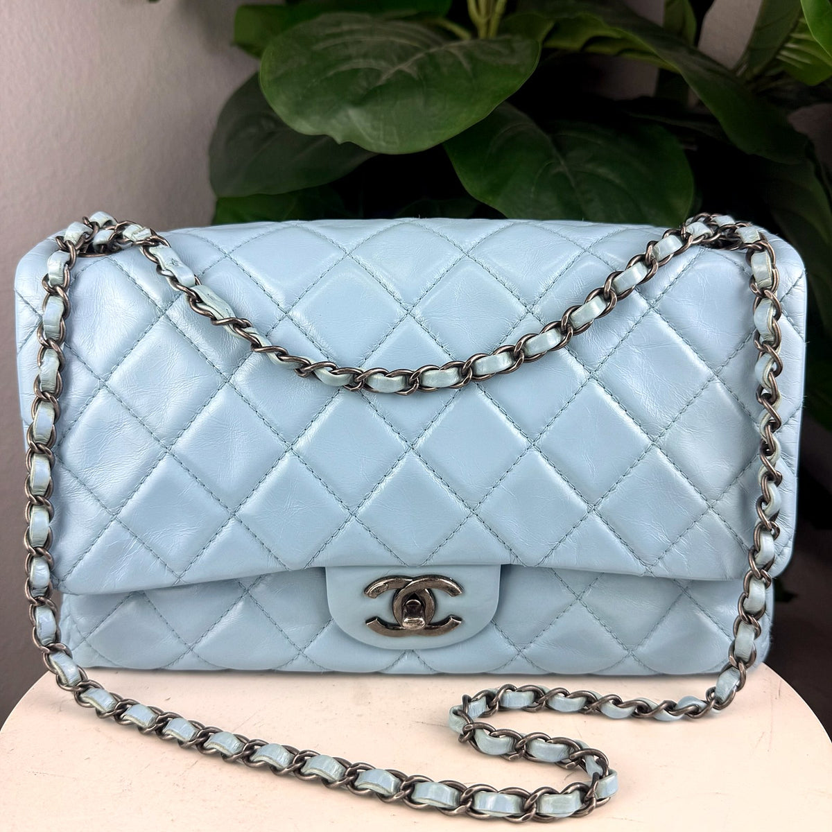 Authentic Chanel Classic Flap Bag Light Blue Quilted Lambskin Silver Hardware - 01_photo.jpg