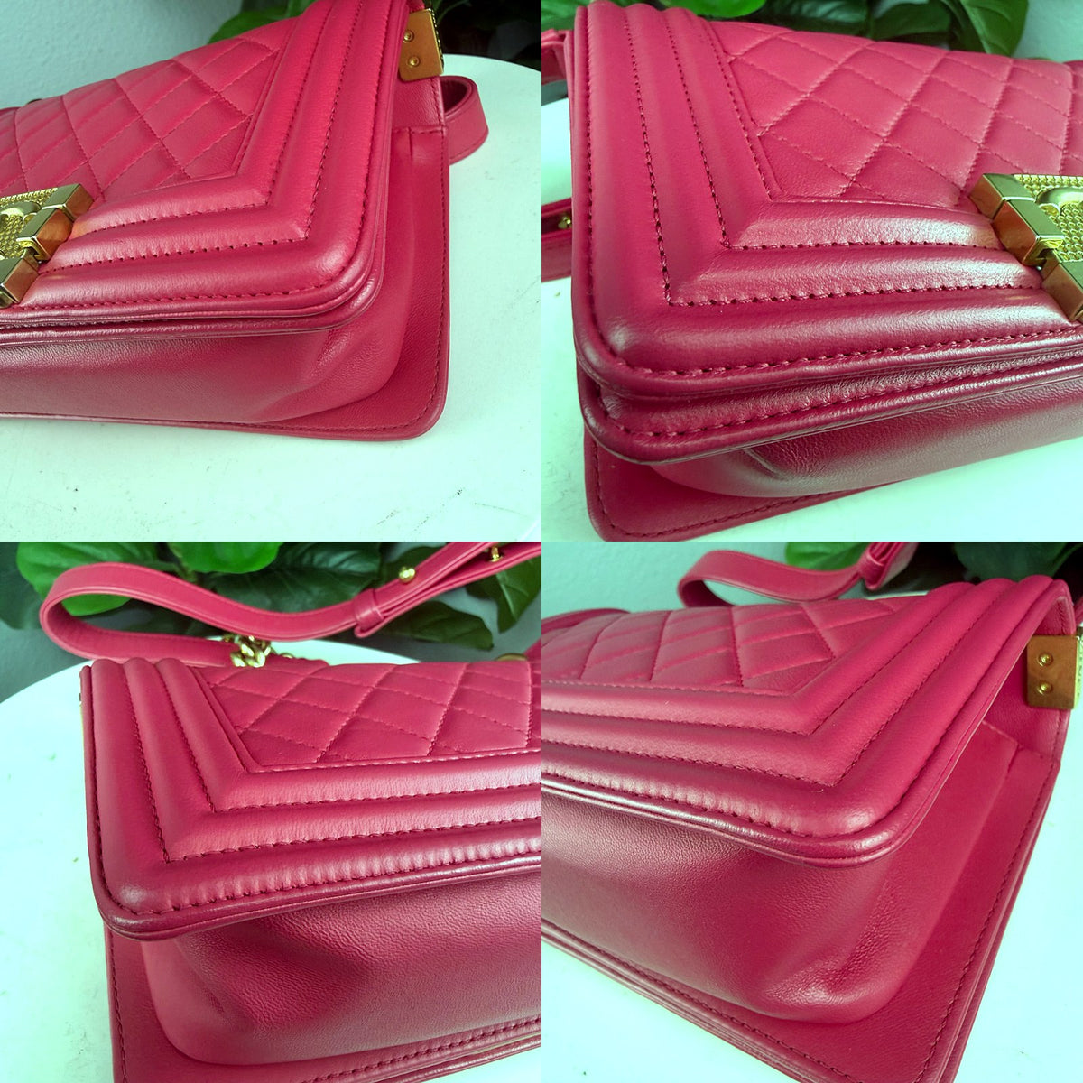 Authentic Chanel Small Boy Bag in Fuchsia Pink Lambskin with Gold Hardware - 04_corners.jpg