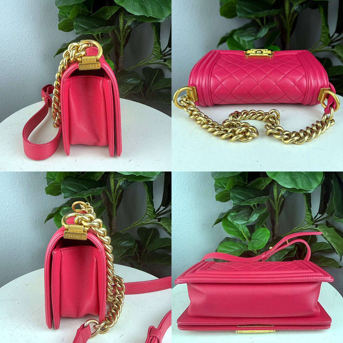 Authentic Chanel Small Boy Bag in Fuchsia Pink Lambskin with Gold Hardware - 06_extra.jpg