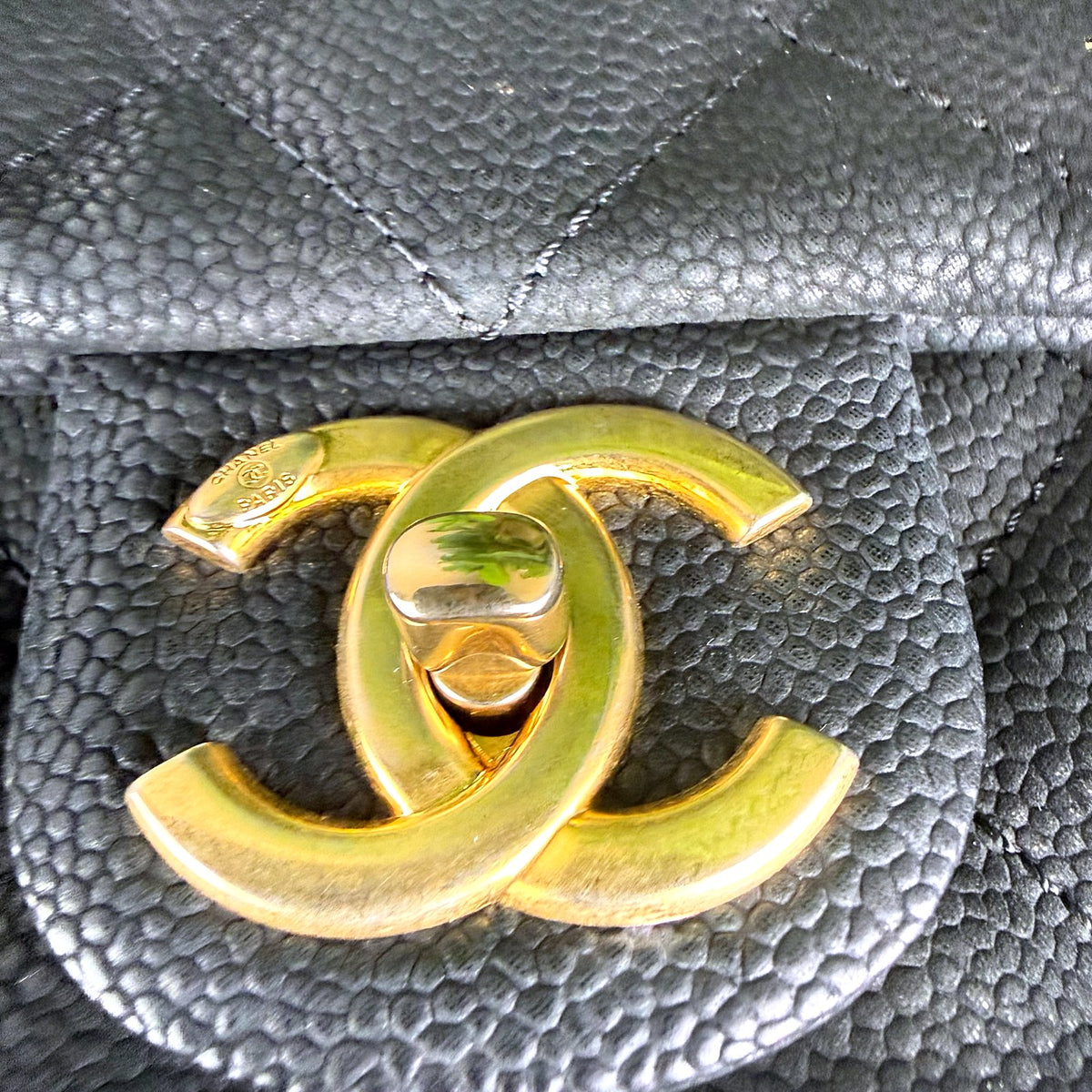 Authentic Chanel Caviar Medium Classic Flap Bag Black Gold Hardware - 06_leftover_single.jpg