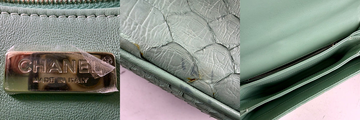 Authentic Chanel Medium Flap Python Light Green Gold Hardware - 04_inside.jpg