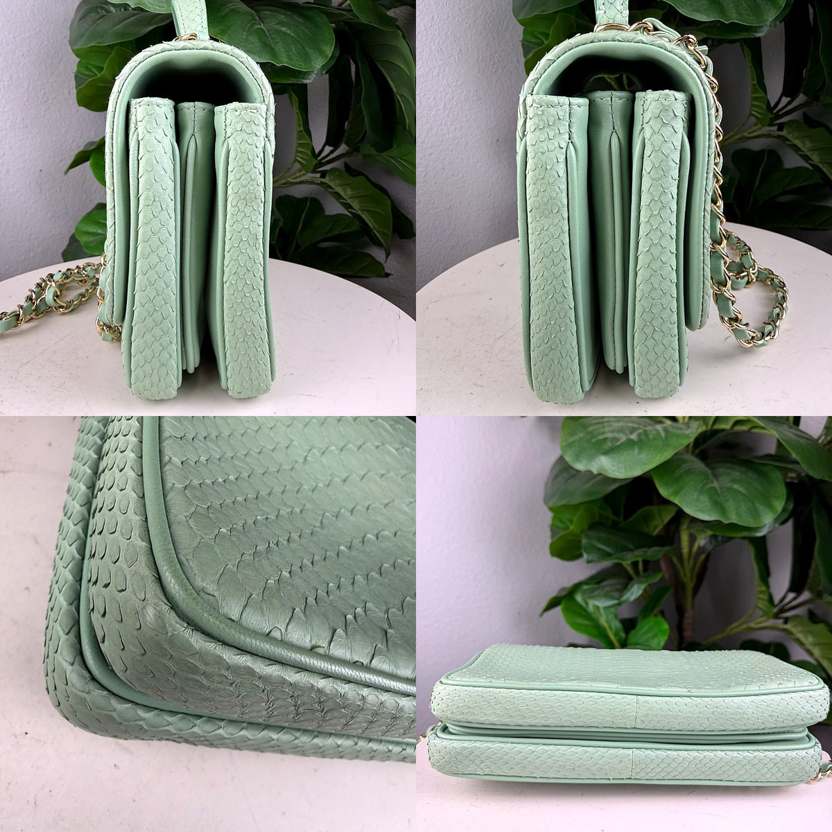Authentic Chanel Medium Flap Python Light Green Gold Hardware - 05_extra.jpg