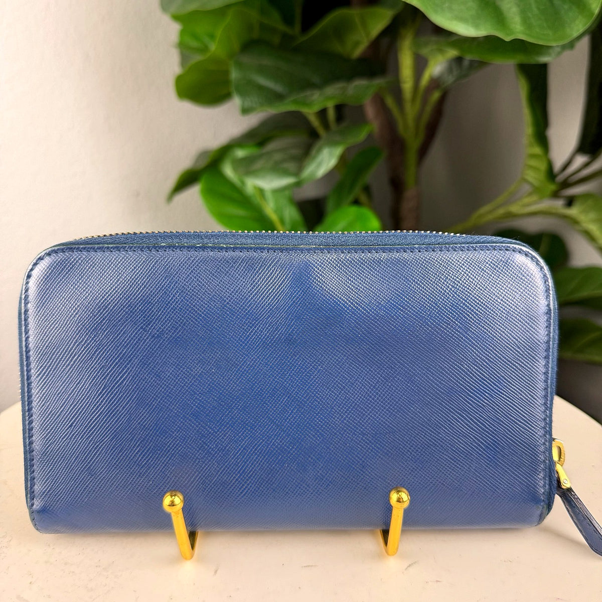 Authentic Prada Saffiano Leather Zip Around Wallet in Blue - 02_photo.jpg
