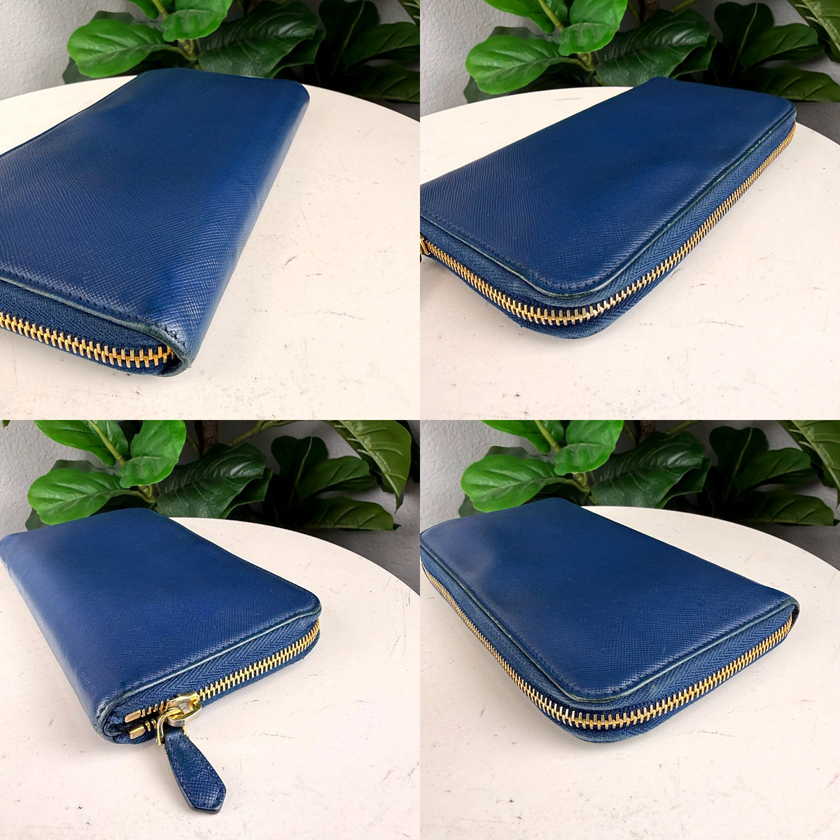 Authentic Prada Saffiano Leather Zip Around Wallet in Blue - 04_corners.jpg
