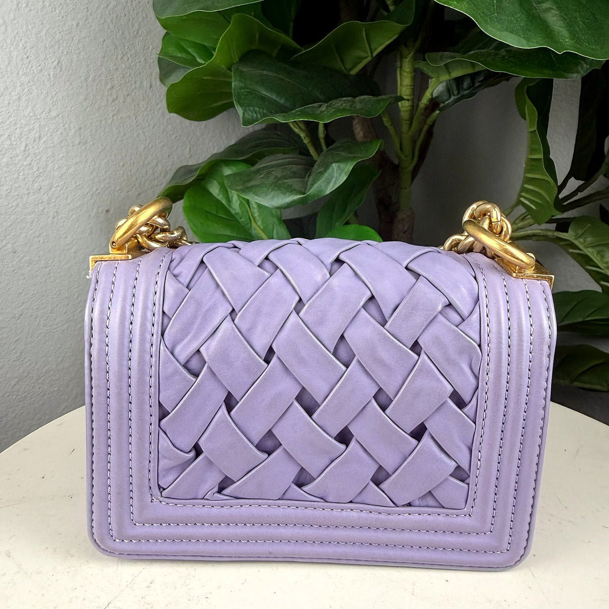 Authentic Chanel Small Boy Bag Lavender Woven Lambskin Gold Hardware - 02_photo.jpg