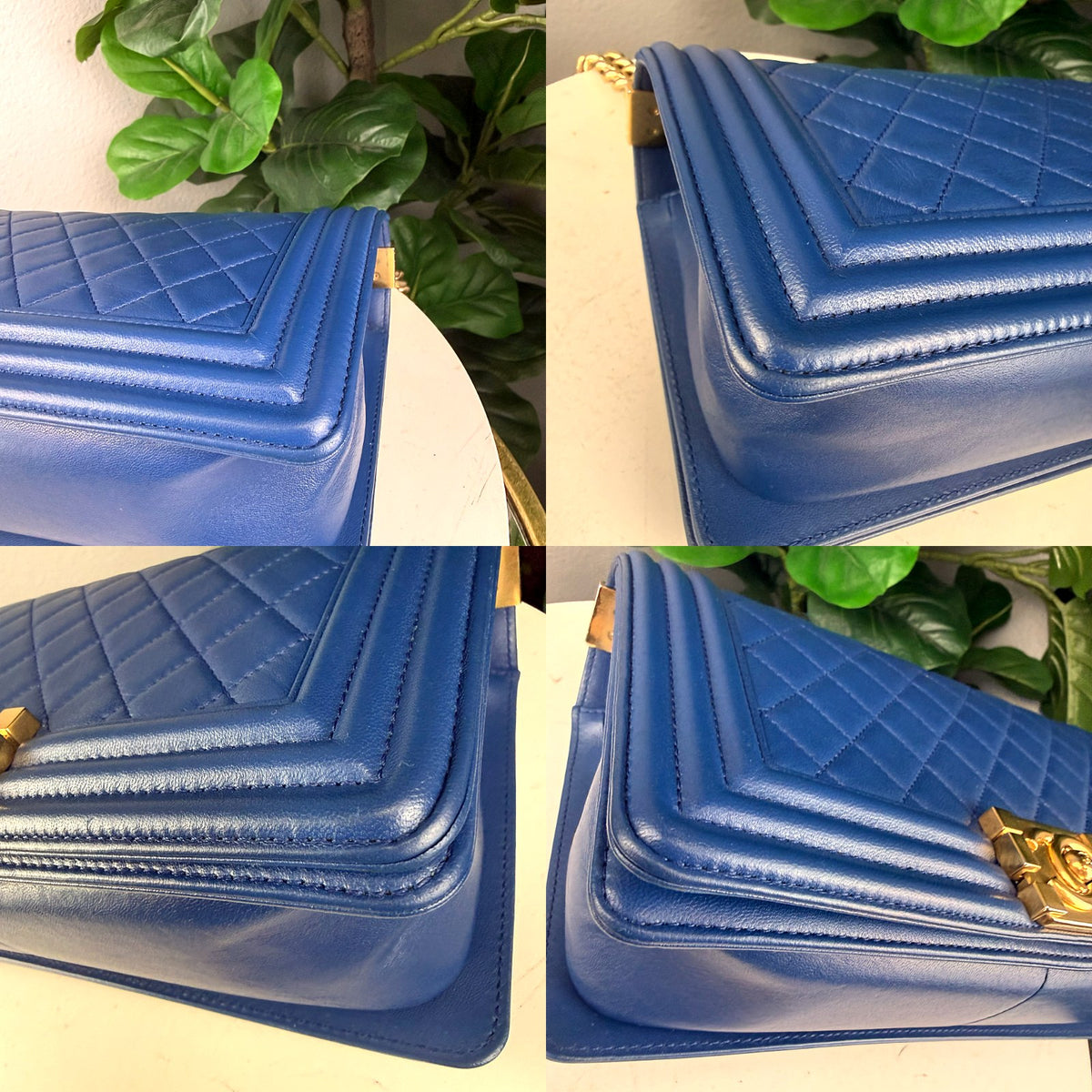 Authentic Chanel Boy Medium Blue Quilted Lambskin Flap Bag Gold Hardware - 03_corners.jpg
