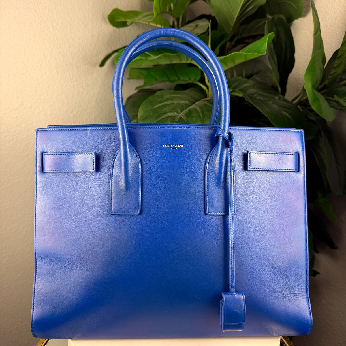 Authentic Saint Laurent Sac de Jour Small Blue Leather Tote Bag - 01_photo.jpg