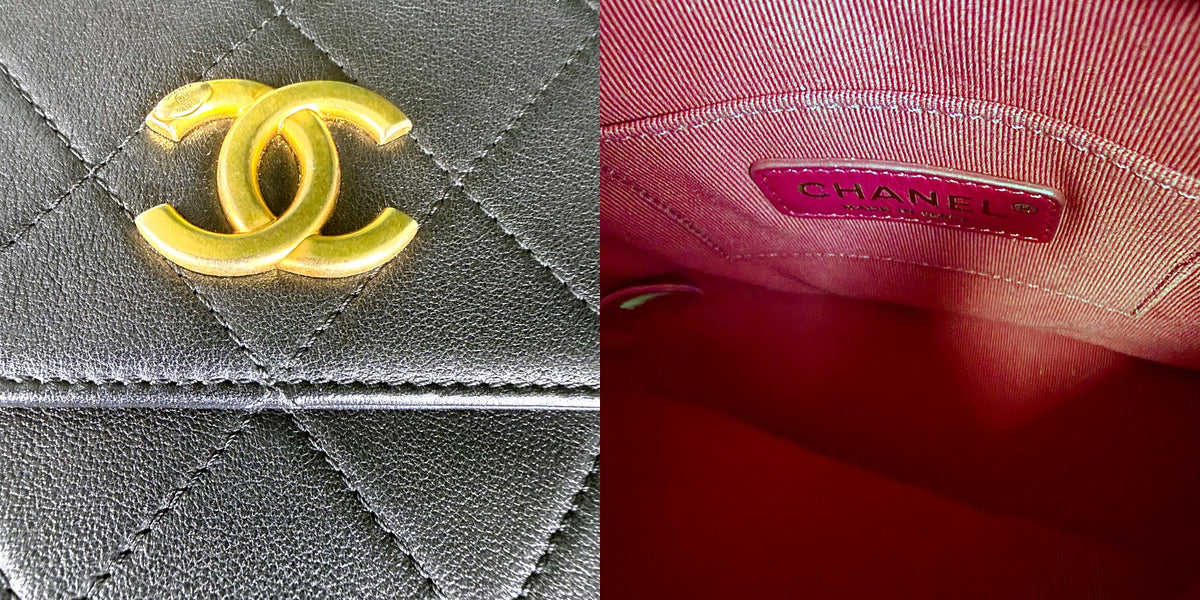 Authentic Chanel Vintage Quilted Lambskin Pearl Chain Flap Bag Black Gold Hardware - 05_inside.jpg