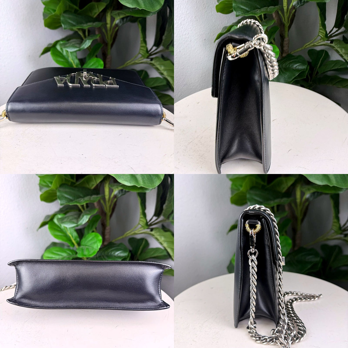 Authentic Prada Logo Envelope Shoulder Bag Black Leather Silver Hardware - 06_extra.jpg