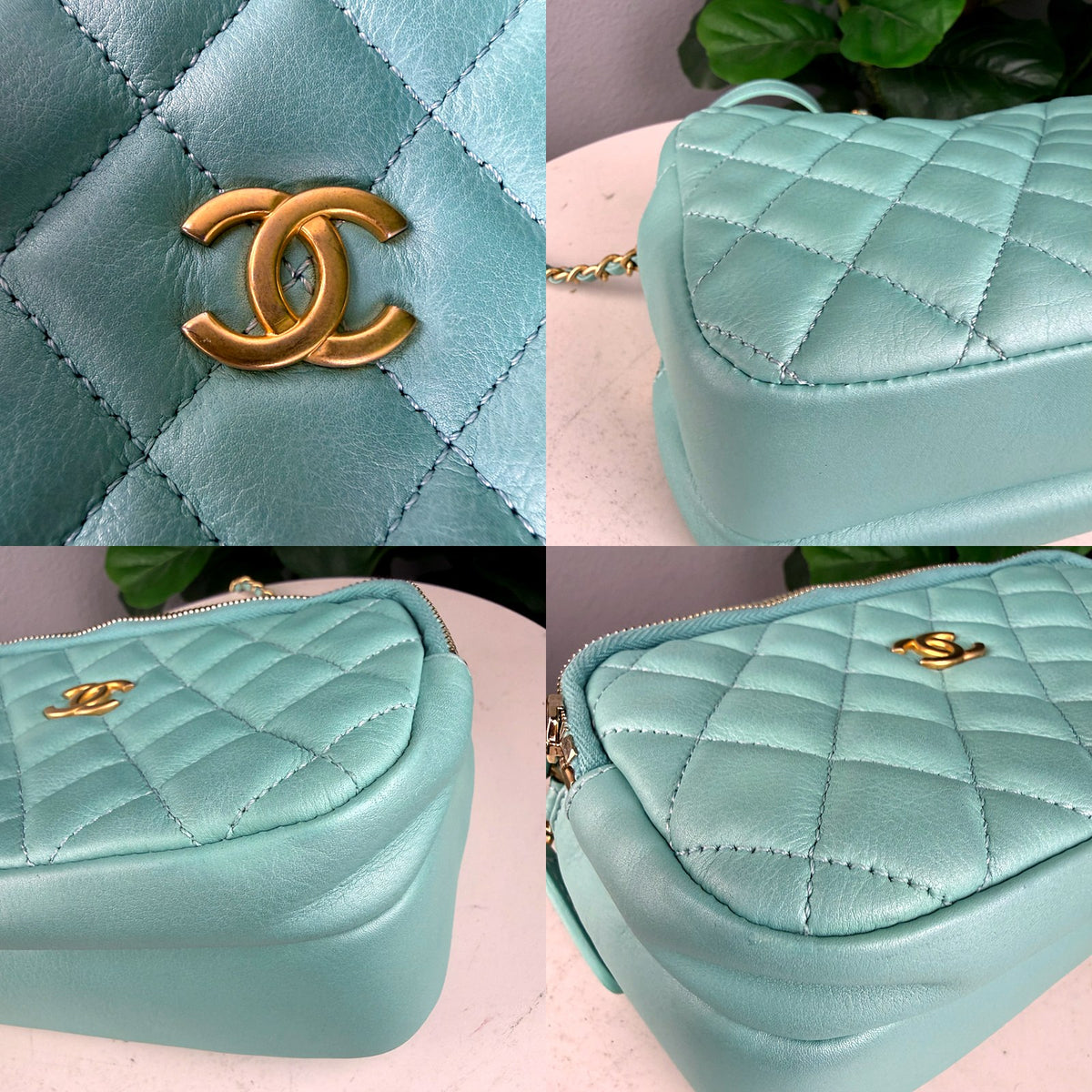 Authentic Chanel Quilted Lambskin Camera Case Bag Mint Green Gold Hardware - 04_corners.jpg