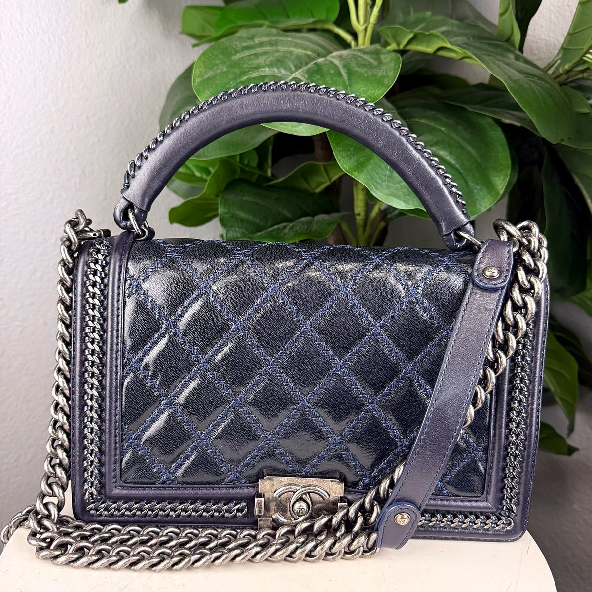 Authentic Chanel Chain Around Boy Flap Bag with Top Handle - 02_photo.jpg