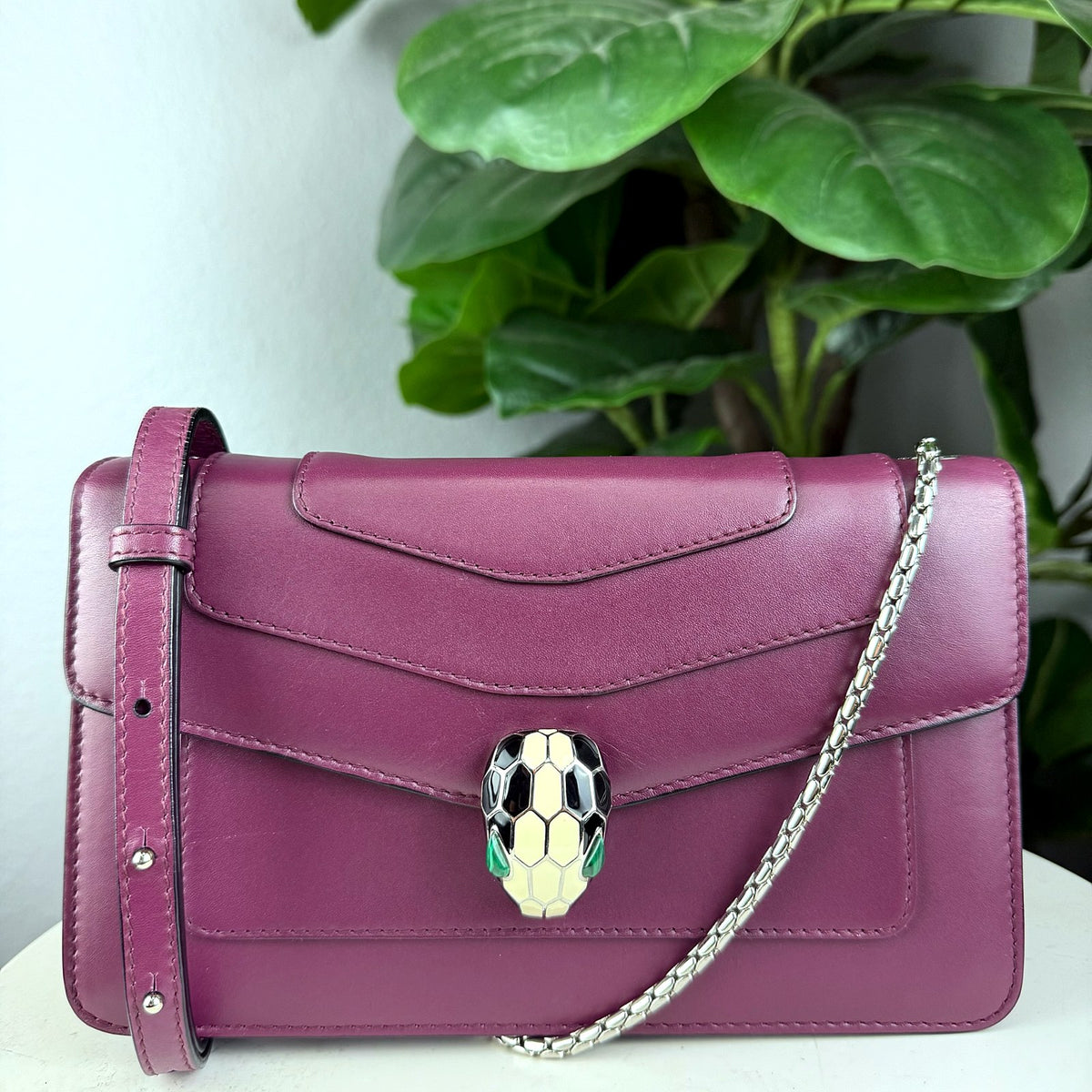 Authentic Bvlgari Serpenti Forever Flap Bag Mauve Leather with Chain - 01_photo.jpg
