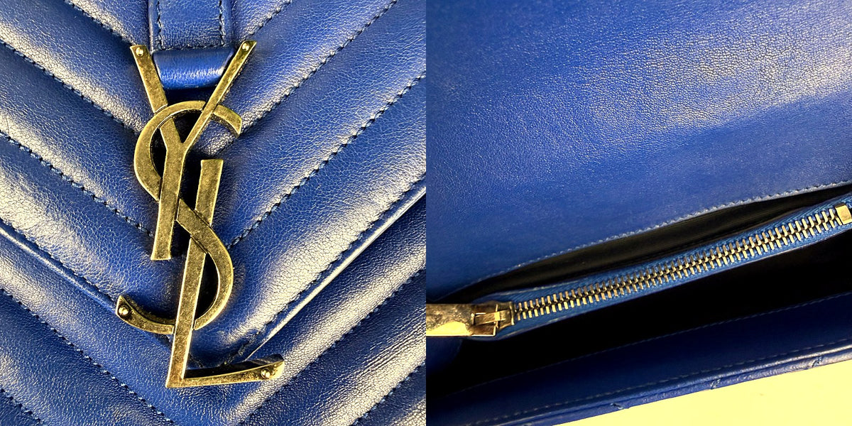 Authentic Saint Laurent College Medium Chevron Quilted Leather Bag Blue - 04_inside.jpg