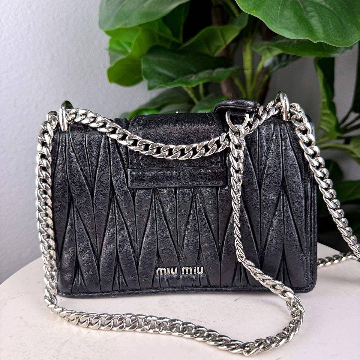 Authentic Miu Miu Matelassé Lady Bag Black Leather Crystal Buckle - 03_photo.jpg