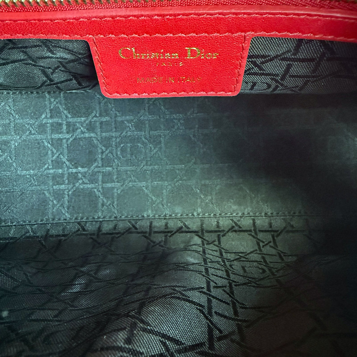 Authentic Dior Lady Dior Medium Red Lambskin Cannage Quilted Bag - 04_inside.jpg