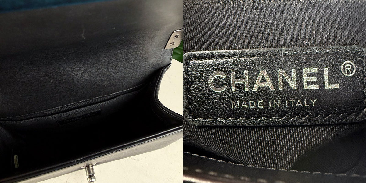 Authentic Chanel Boy Small Black Chevron Calfskin Flap Bag Ruthenium Hardware - 04_inside.jpg
