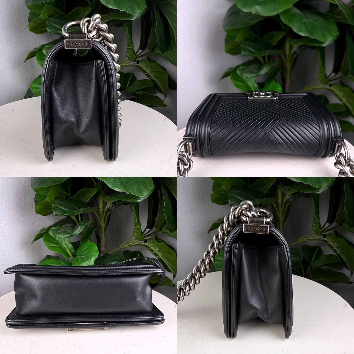 Authentic Chanel Boy Small Black Chevron Calfskin Flap Bag Ruthenium Hardware - 05_extra.jpg