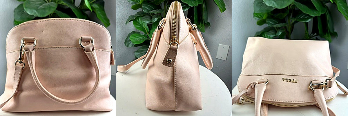 Authentic Furla Blush Pink Saffiano Leather Dome Bag - detail angles