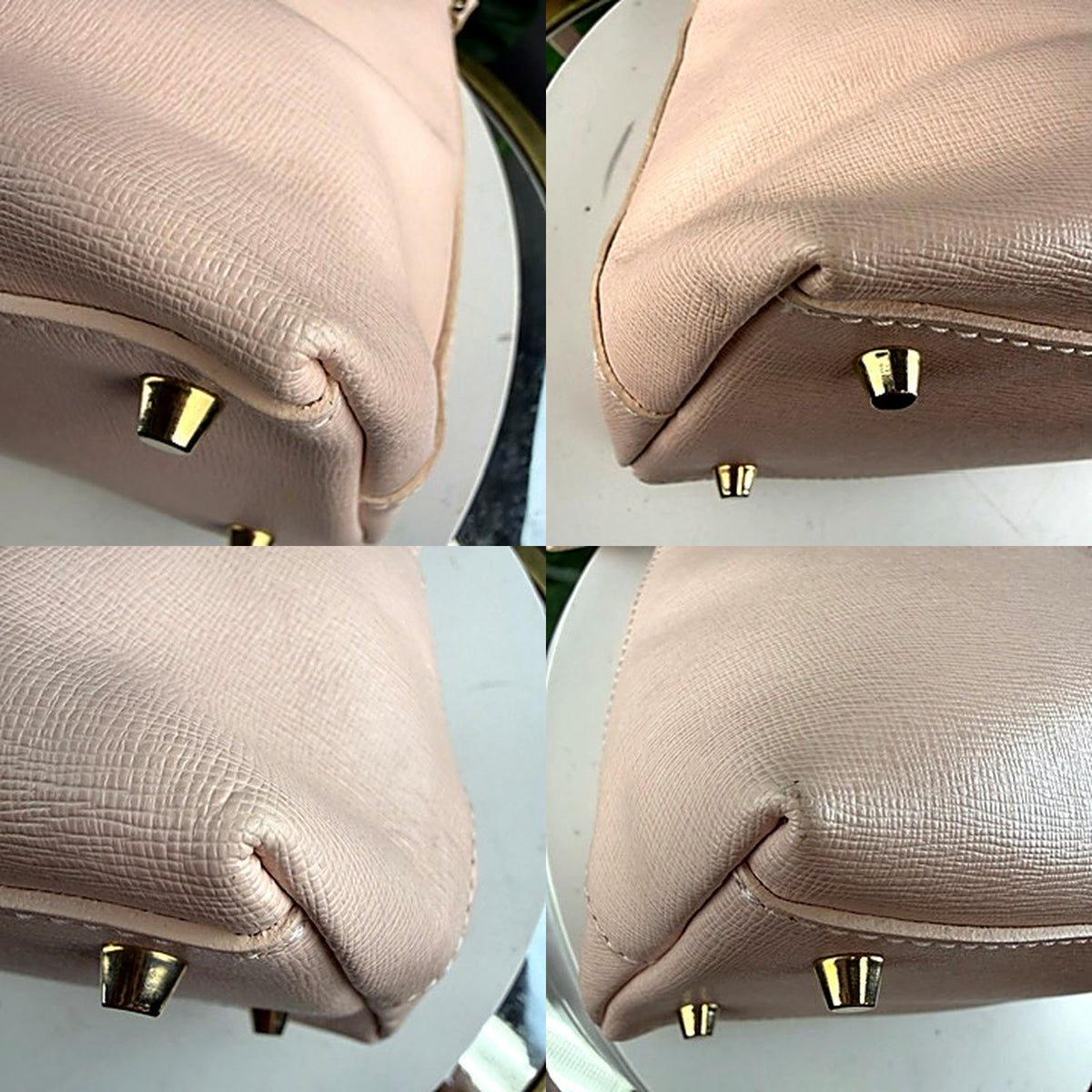 Authentic Furla Blush Pink Saffiano Leather Dome Bag - corner macro detail
