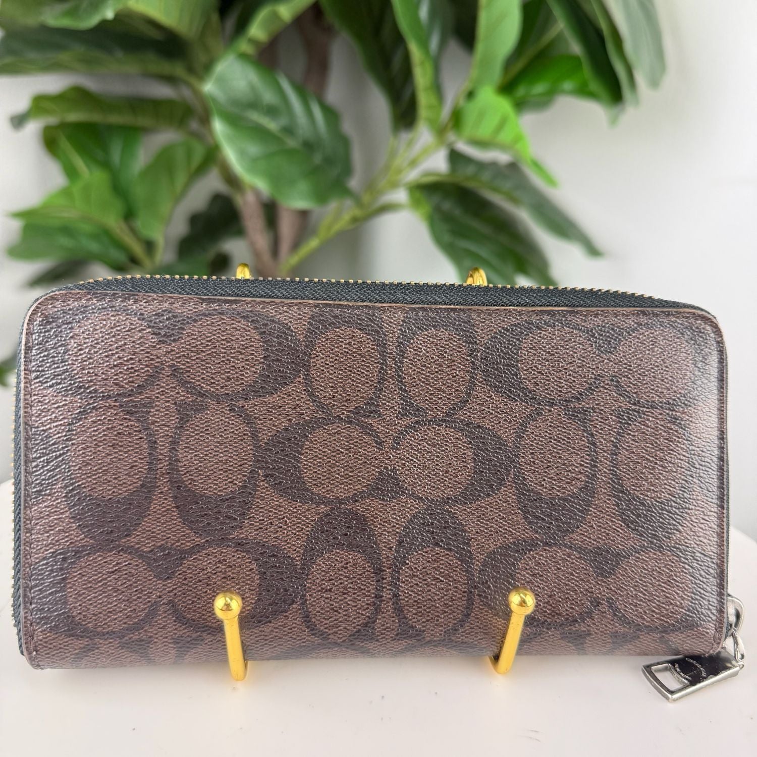Authentic Coach Signature Canvas Zip-Around Wallet