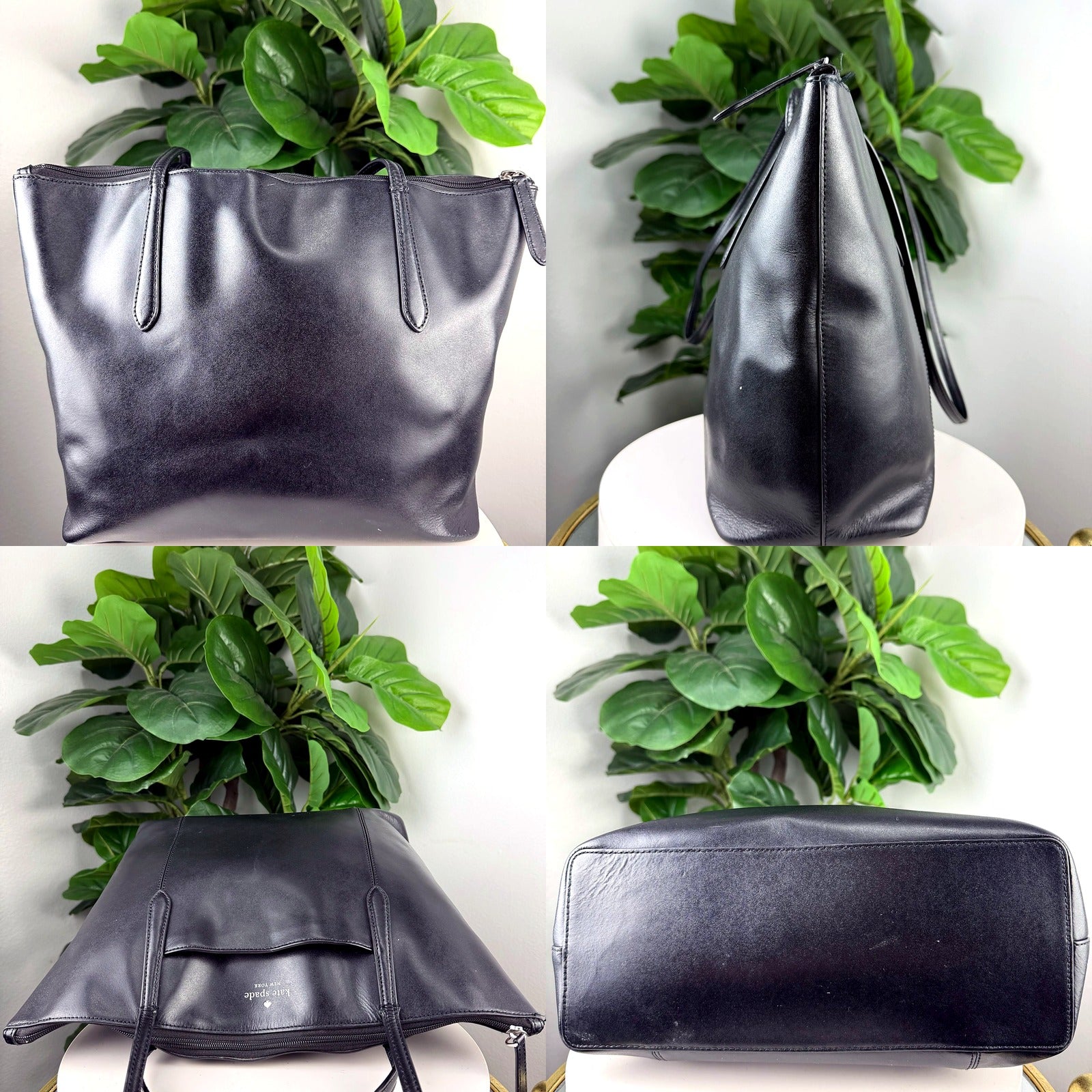 Kate Spade New York Black Leather Zip-Top Tote Bag