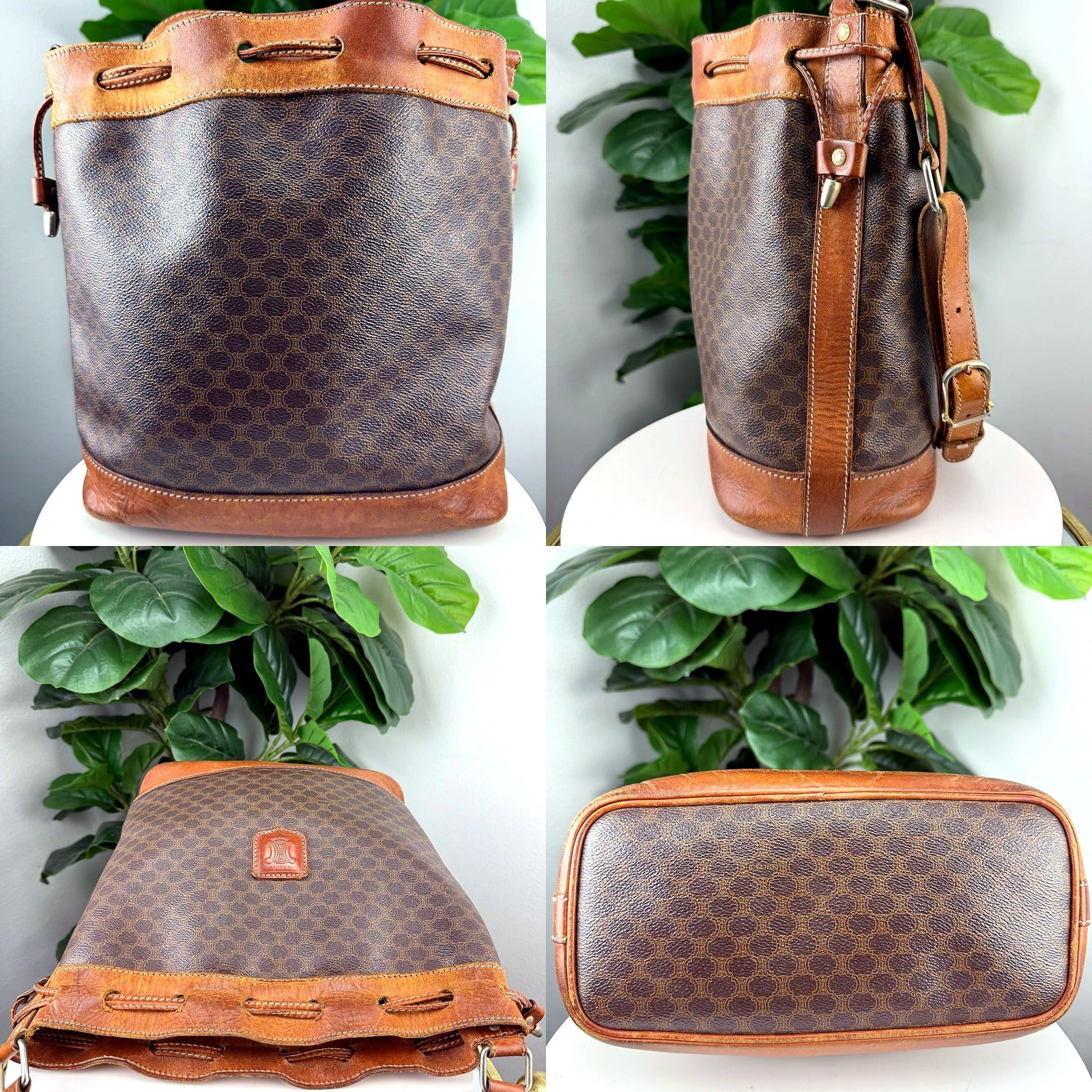 Celine Vintage Macadam Triomphe Canvas Bucket Bag
