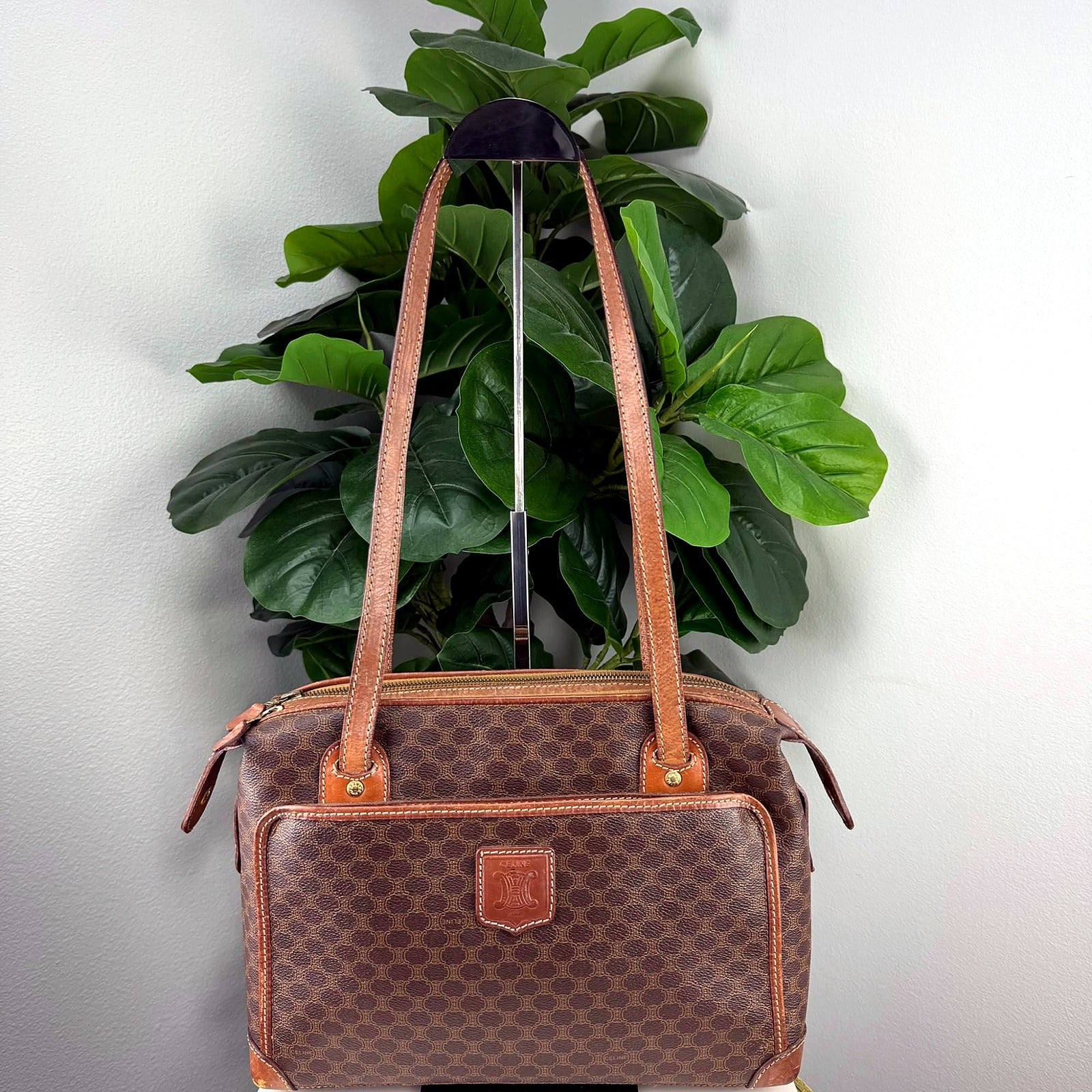 Celine Vintage Macadam Coated Canvas Boston Bag