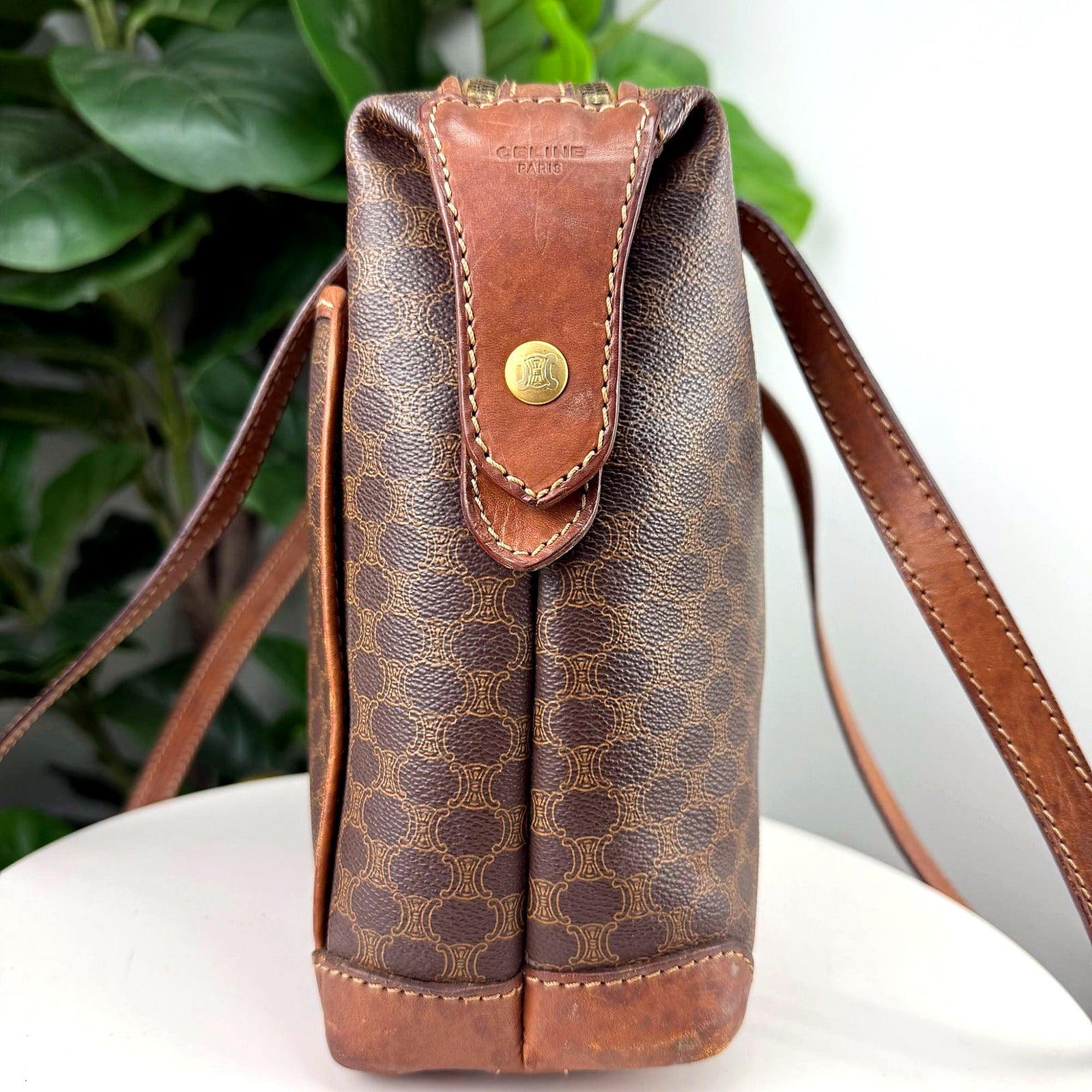 Celine Vintage Macadam Coated Canvas Boston Bag