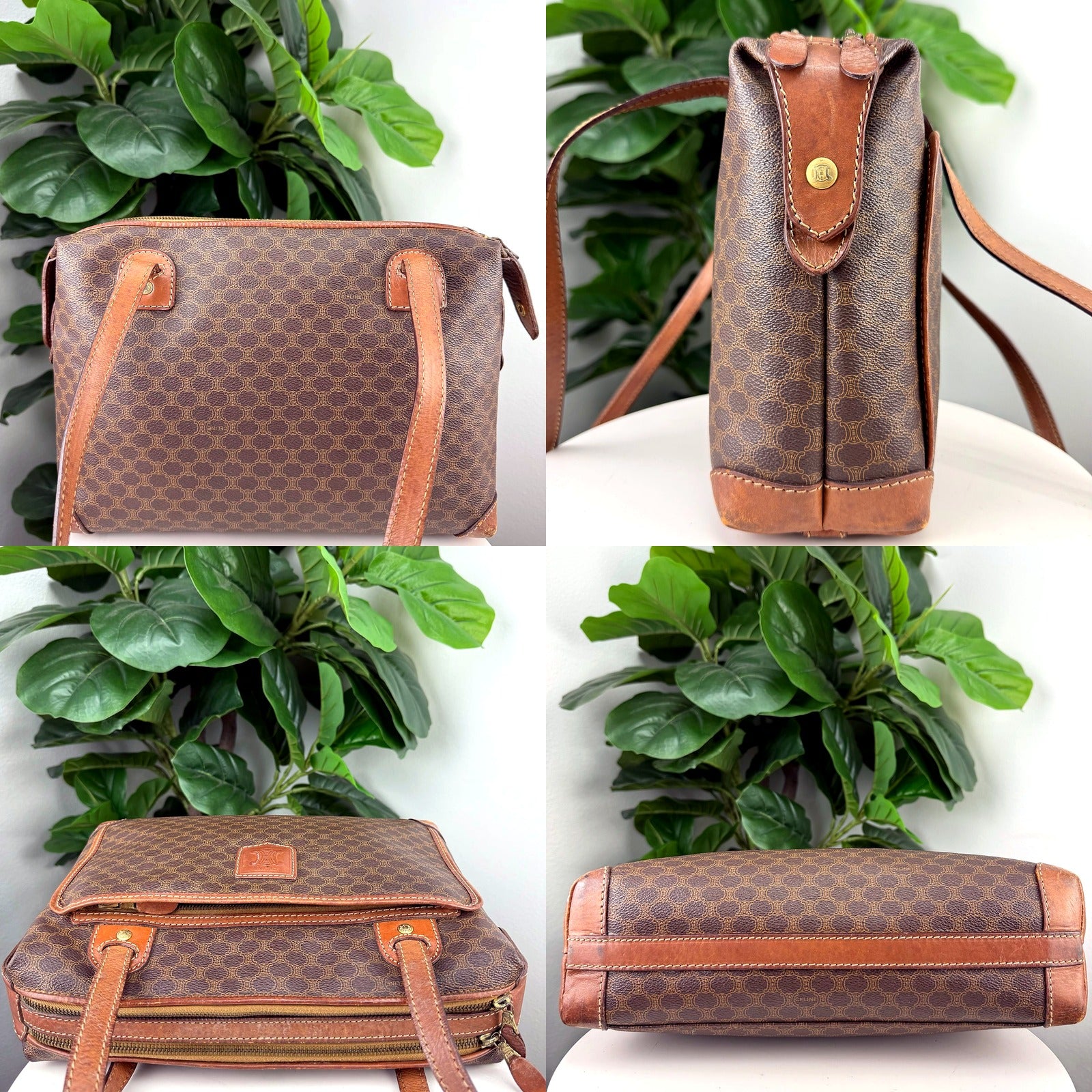 Celine Vintage Macadam Coated Canvas Boston Bag