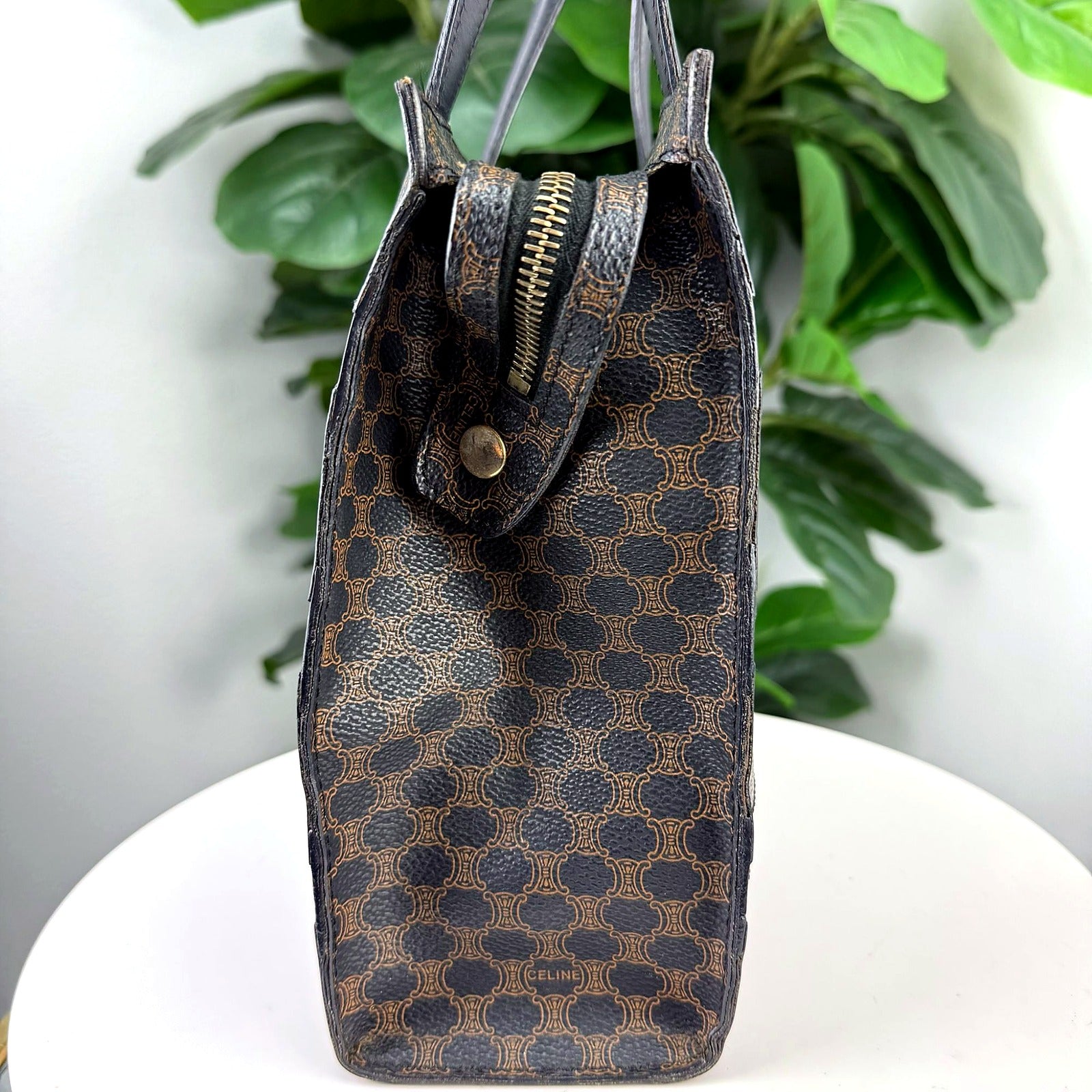 Celine Vintage Macadam Black Canvas Tote Bag