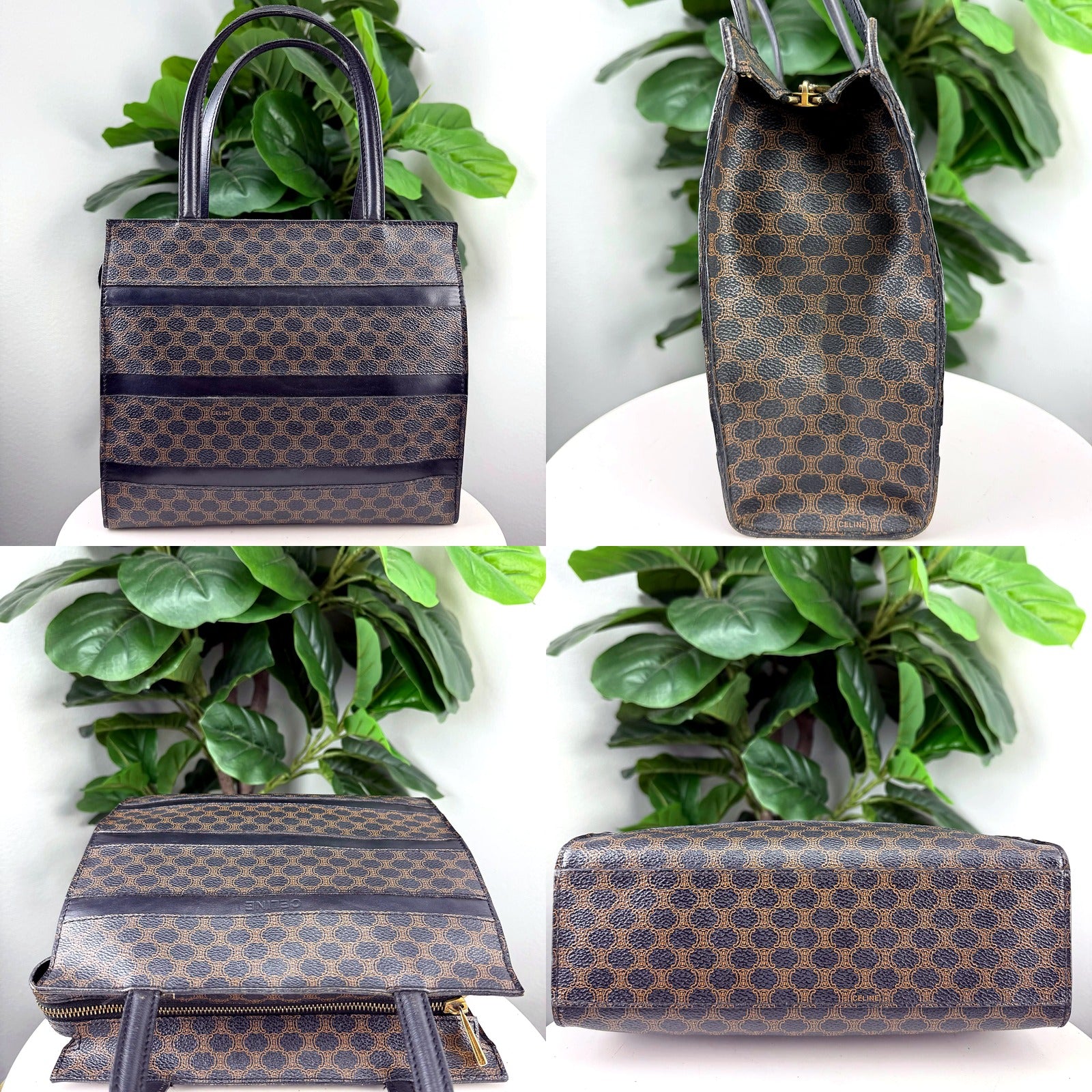 Celine Vintage Macadam Black Canvas Tote Bag
