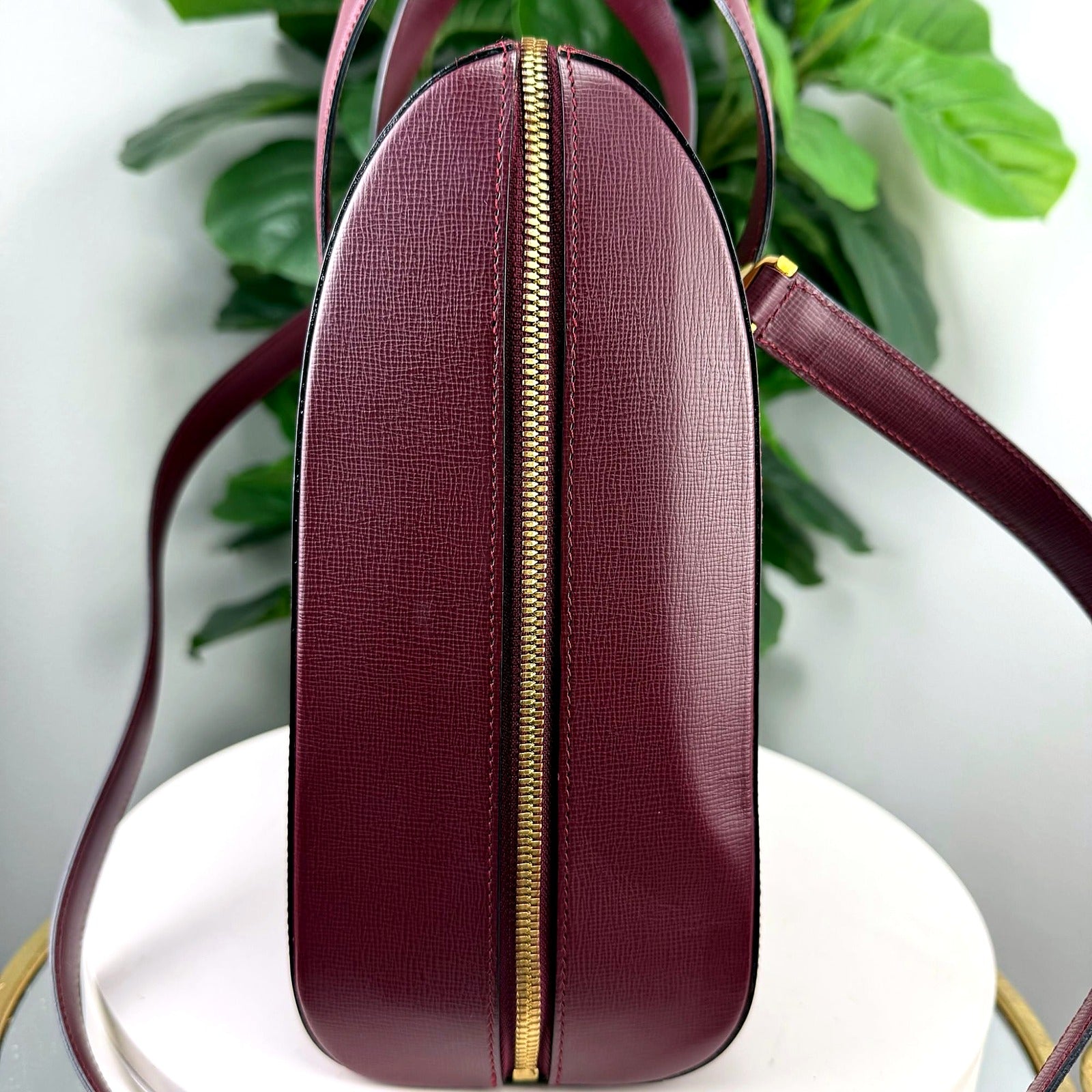 Cartier Burgundy Leather Bowling Bag