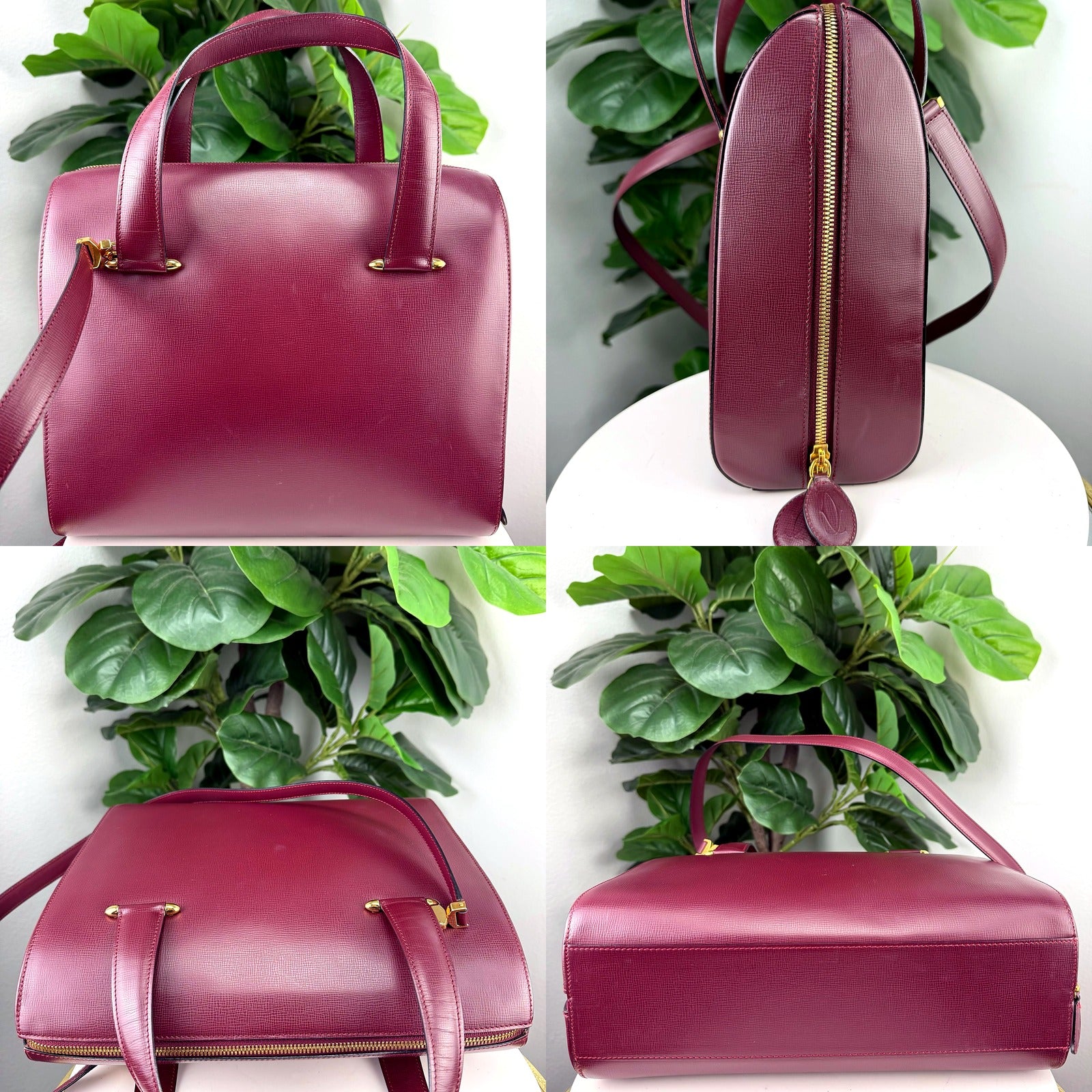 Cartier Burgundy Leather Bowling Bag