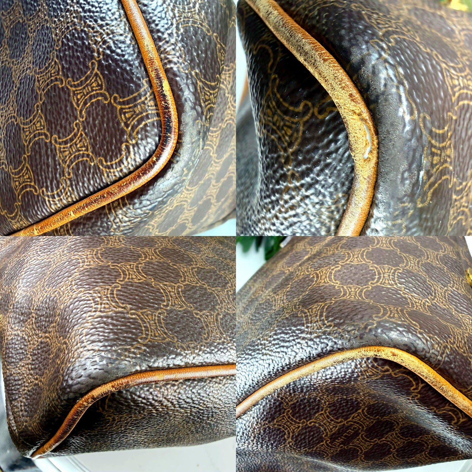 Celine Vintage Macadam Brown Canvas Shoulder Tote Bag