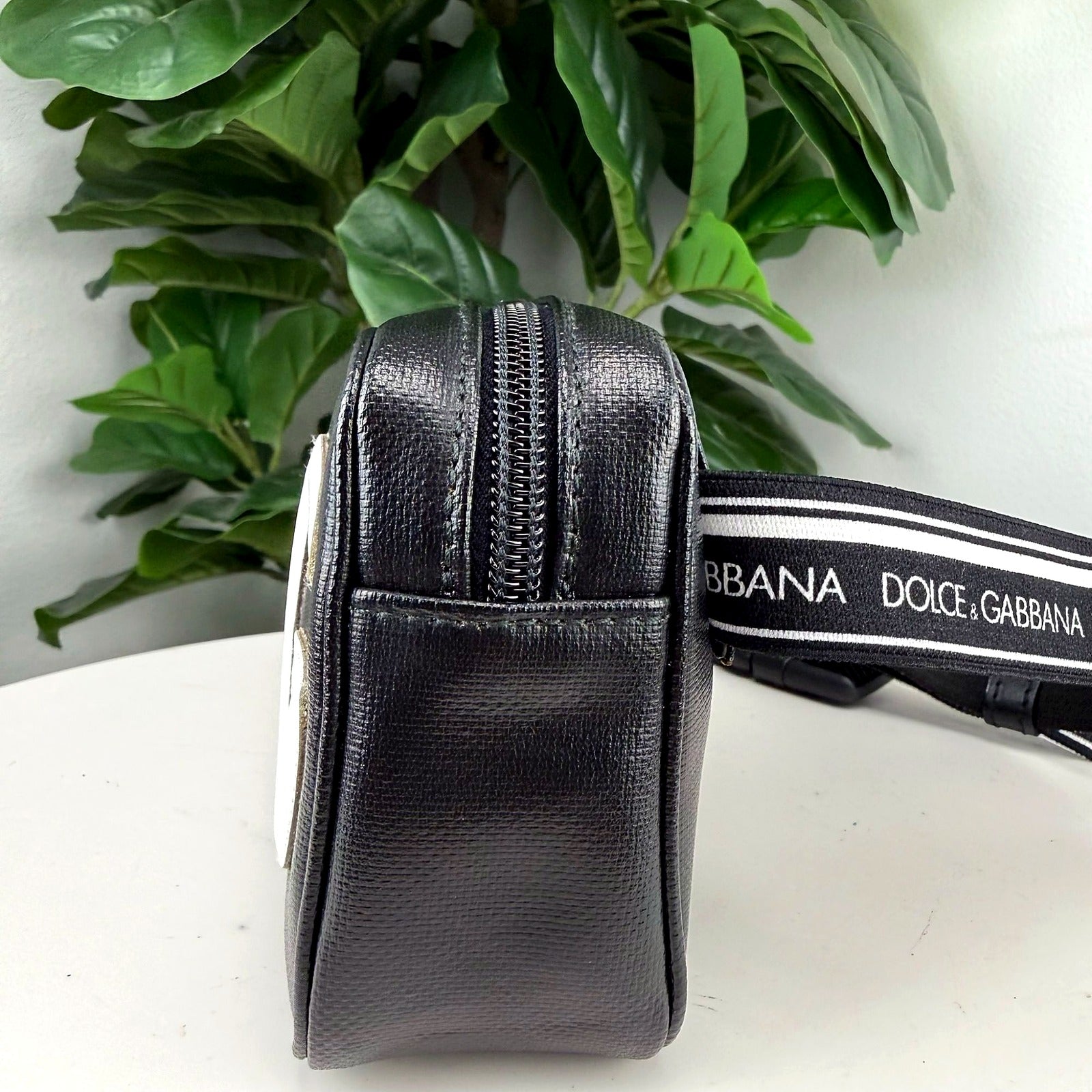 Dolce and Gabbana Black Leather Logo Camera Bag