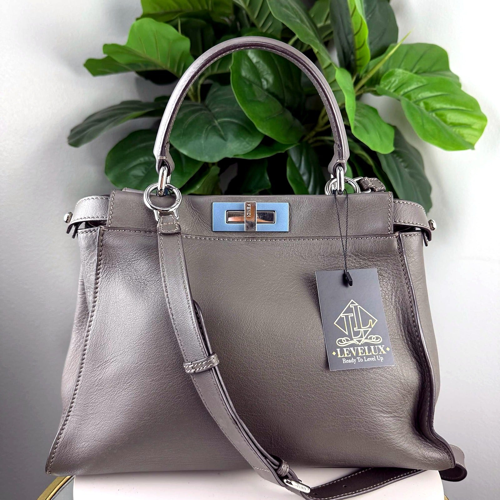 Fendi Peekaboo Taupe Leather Satchel Bag