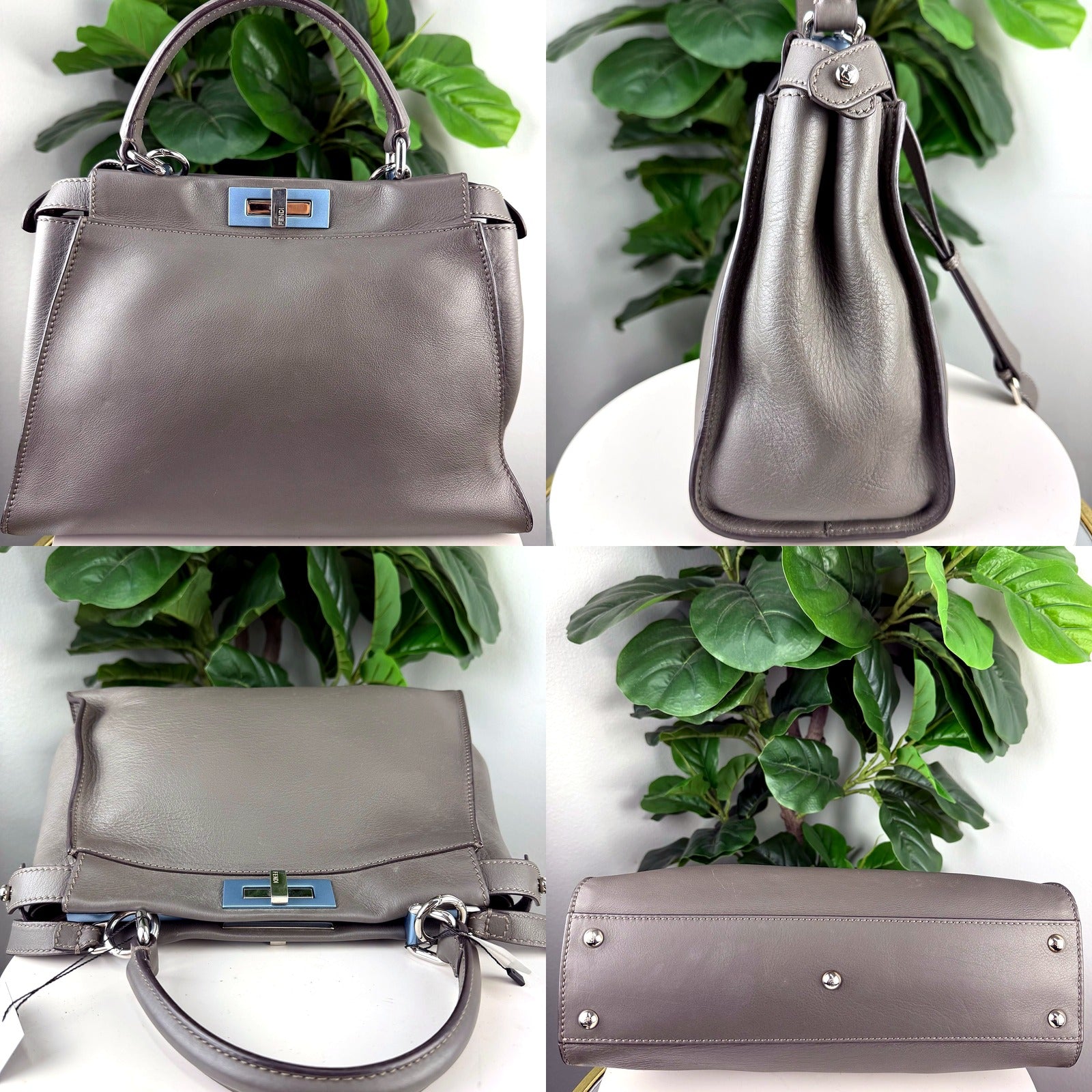 Fendi Peekaboo Taupe Leather Satchel Bag